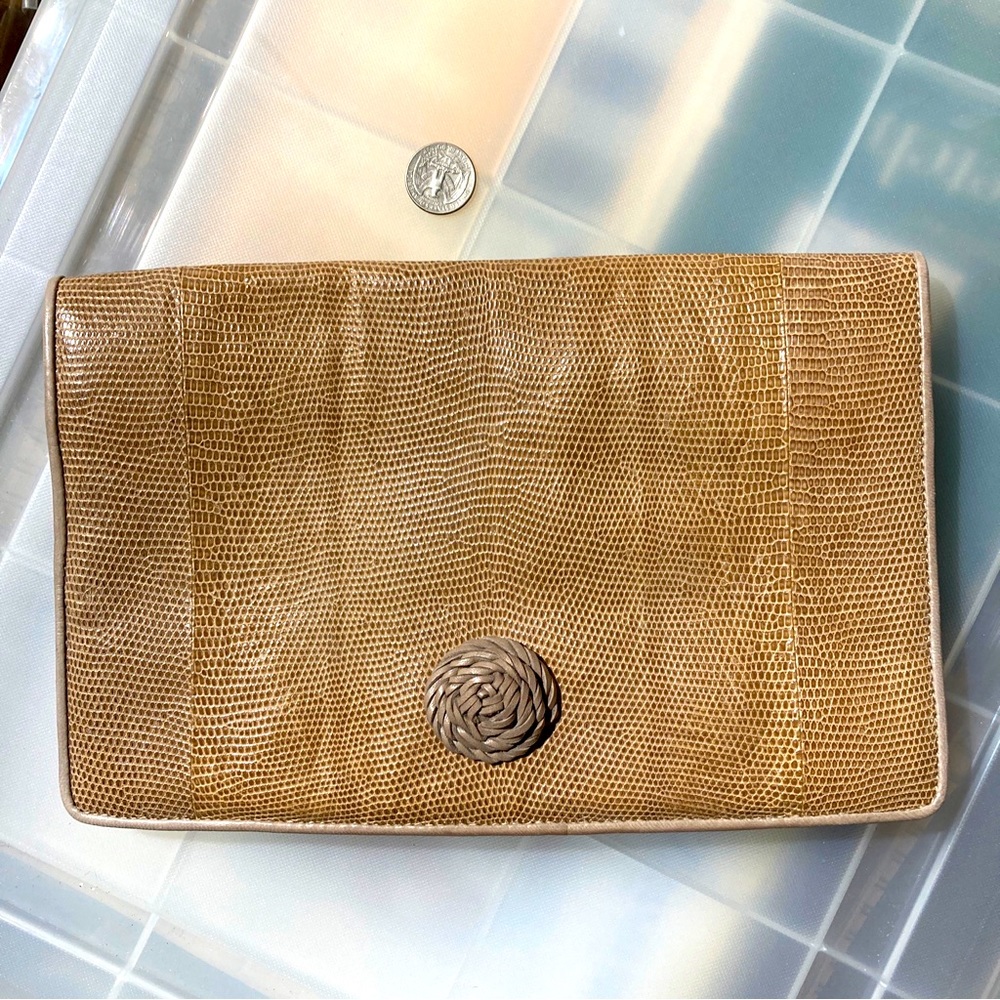 Bottega Veneta Vintage Tan Snakeskin Clutch